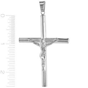 Sterling Silver Large Plain Crucifix Pendant 5mm Tubular High Polished 2 3/4 inch