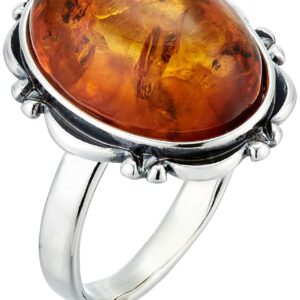 HolidayGiftShops Sterling Silver and Baltic Honey Oval Amber Adult Ring- size 10.5