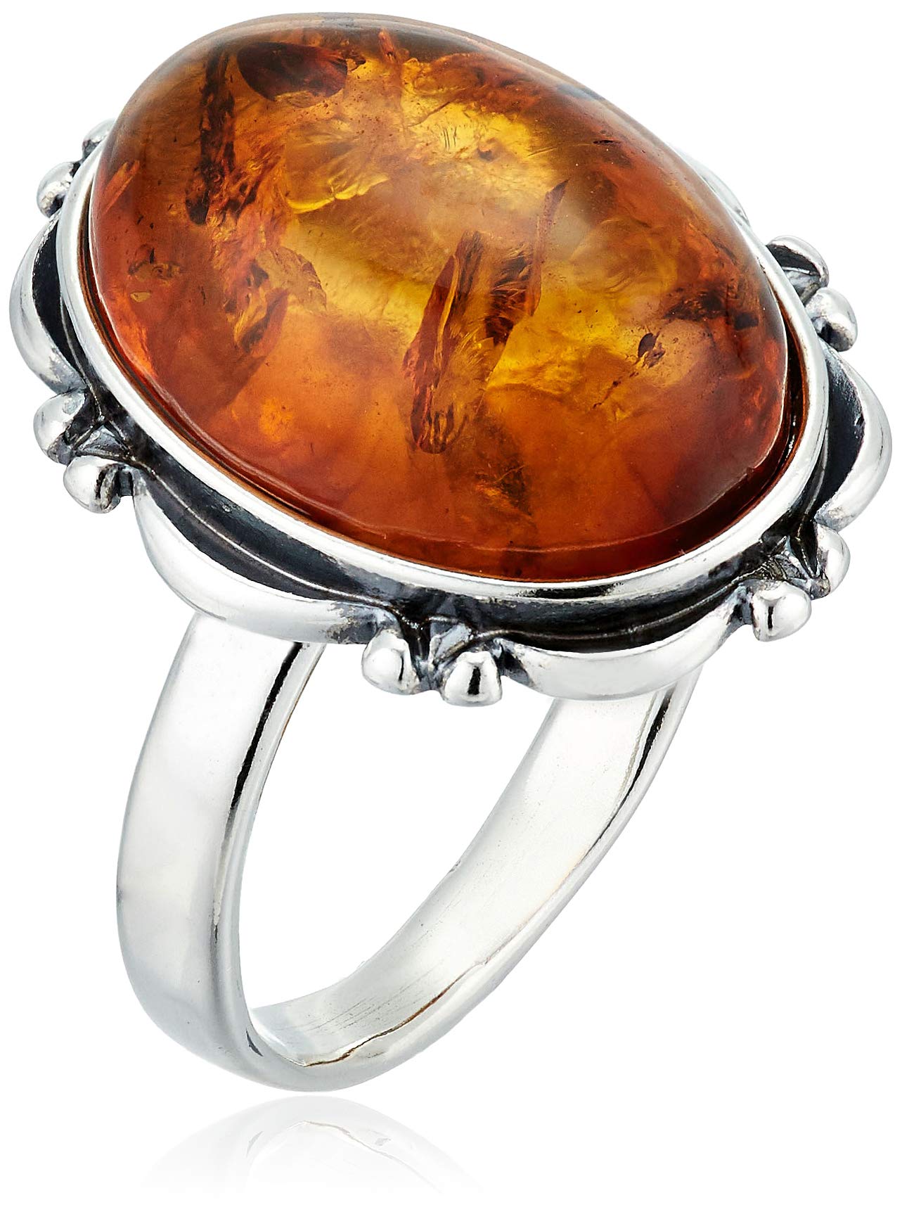 HolidayGiftShops Sterling Silver and Baltic Honey Oval Amber Adult Ring- size 10.5