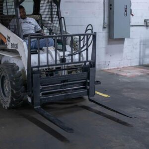 Titan Attachments Standard Series Adjustable Hydraulic Sliding Skid Steer Pallet Fork Frame, 4,000 LB Capacity, Adjusts 8in to 40in Hydraulically, Side Steps for Easy Entry, Quick Tach Mounting System