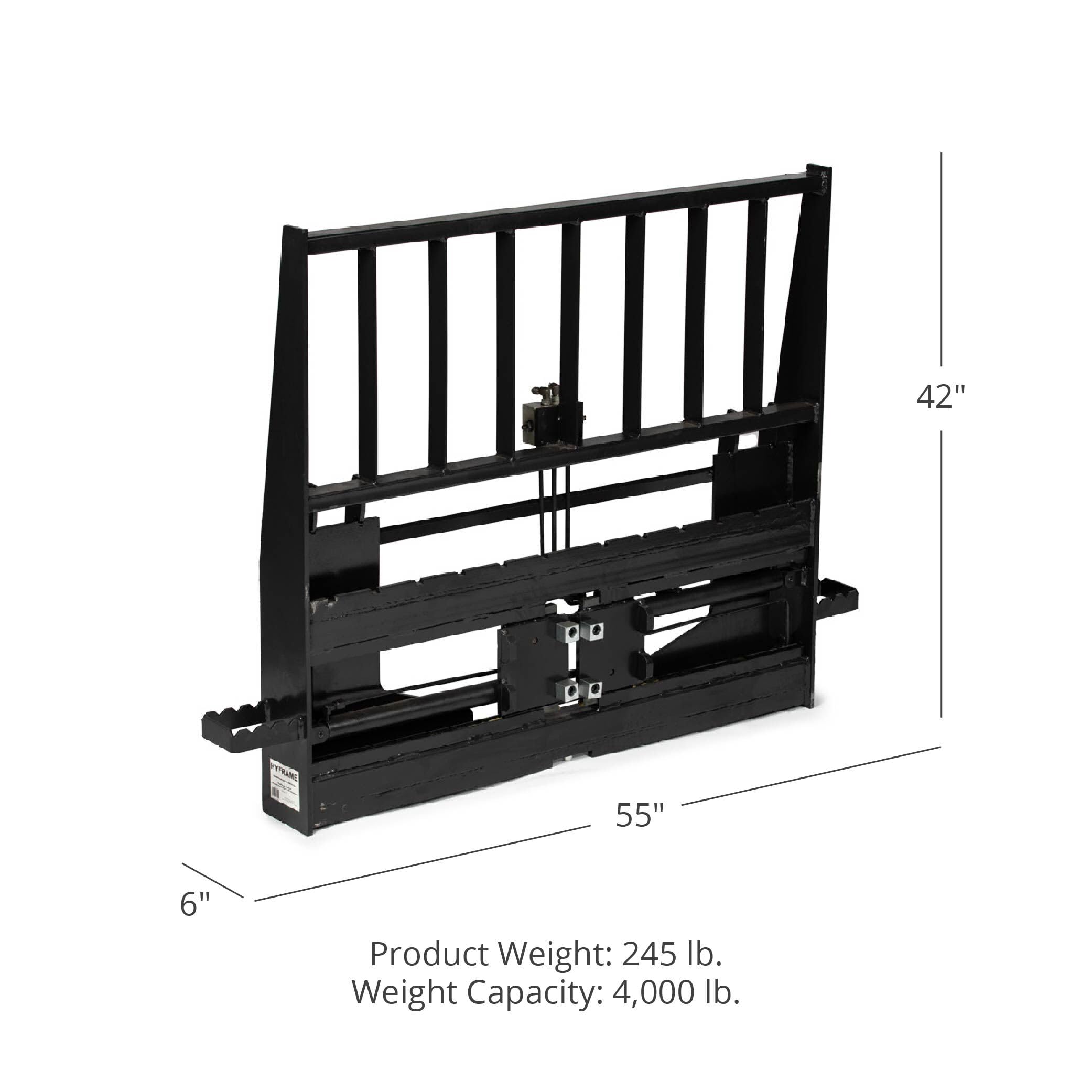 Titan Attachments Standard Series Adjustable Hydraulic Sliding Skid Steer Pallet Fork Frame, 4,000 LB Capacity, Adjusts 8in to 40in Hydraulically, Side Steps for Easy Entry, Quick Tach Mounting System