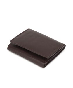 leatherboss genuine leather boys slim compact flap id and coin pocket trifold wallet for men women, dark brown