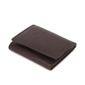 Leatherboss Genuine Leather Boys Slim Compact Flap Id and Coin Pocket Trifold Wallet for men women, Dark Brown