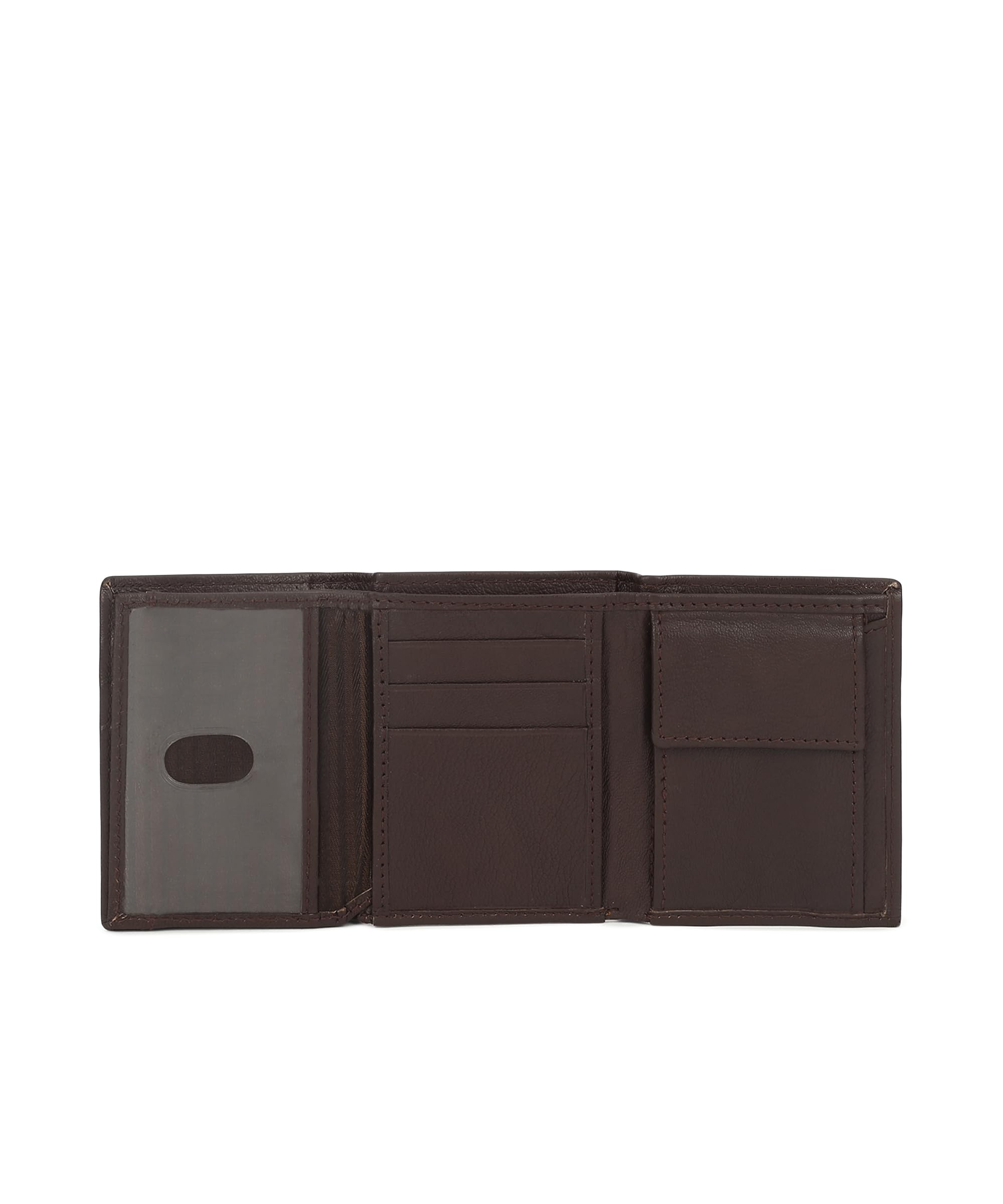 Leatherboss Genuine Leather Boys Slim Compact Flap Id and Coin Pocket Trifold Wallet for men women, Dark Brown