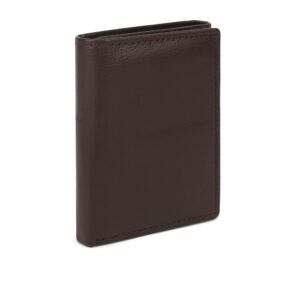 Leatherboss Genuine Leather Boys Slim Compact Flap Id and Coin Pocket Trifold Wallet for men women, Dark Brown