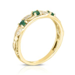 Noray Designs 14K Yellow Gold Emerald & Diamond (0.06 Ct, G-H, SI2-I1 Clarity) Stackable Ring