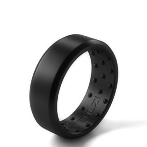 BULZi Wedding Bands, Massaging Comfort Fit Premium Silicone Ring with Airflow, Beveled Edge Design, Men’s and Women’s Rings, Breathable Flexible Work Safety (Black Beveled Size 10)