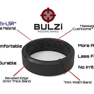 BULZi Wedding Bands, Massaging Comfort Fit Premium Silicone Ring with Airflow, Beveled Edge Design, Men’s and Women’s Rings, Breathable Flexible Work Safety (Black Beveled Size 10)