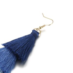 FINREZIO Dangle Tassel Blue Earring for Women Boho Earring Long Thread Tassel Earrings Bohemian Fringe Drop Handmade EarringsGradient