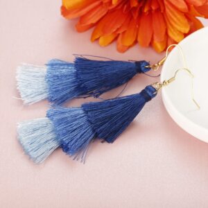 FINREZIO Dangle Tassel Blue Earring for Women Boho Earring Long Thread Tassel Earrings Bohemian Fringe Drop Handmade EarringsGradient