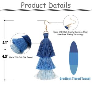 FINREZIO Dangle Tassel Blue Earring for Women Boho Earring Long Thread Tassel Earrings Bohemian Fringe Drop Handmade EarringsGradient