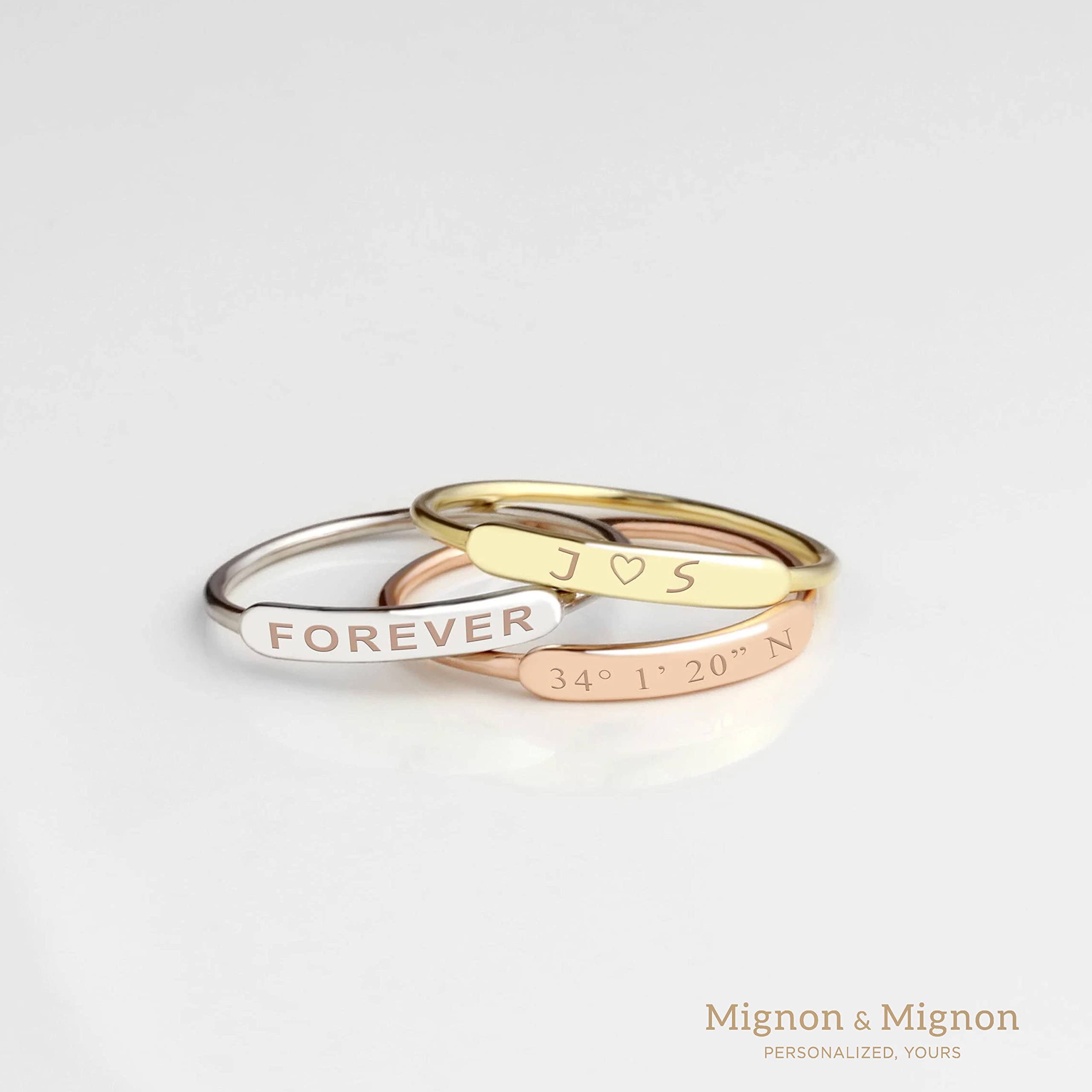 MignonandMignon Custom Name Ring for Mom, Grandma, Daughter Stackable Ring Wedding Bridesmaids Gifts - RDB