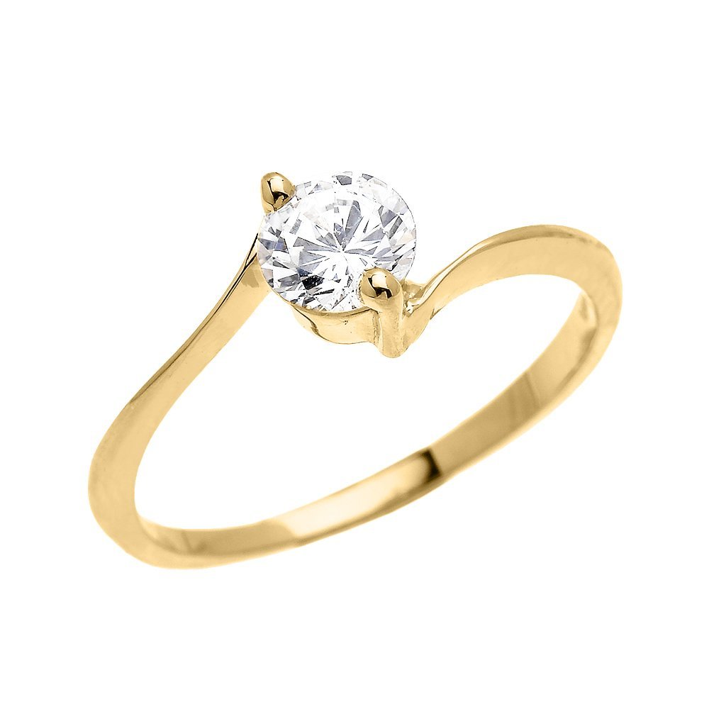 10k Yellow Gold Dainty Modern CZ Solitaire Engagement Ring(Size 7)