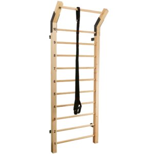 swedish ladder wood stall bar – physical therapy & gymnastics ladder w/ 11 strategic rods - ideal for back pain scoliosis exercise equipment & range of motion