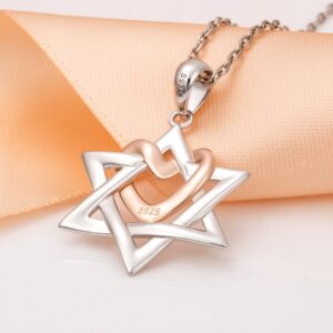 APOTIE Silver Star of David pendant with Rose Gold Heart Necklace Mother Day Jewelry Gift for Mom Women (Rose Gold Heart Star of David Necklace)