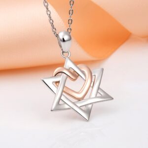 APOTIE Silver Star of David pendant with Rose Gold Heart Necklace Mother Day Jewelry Gift for Mom Women (Rose Gold Heart Star of David Necklace)