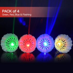 Novelty Place Led Badminton Shuttlecock Set Birdies for Yard Games, Outdoor Indoor Sports Toys (4 Pack)