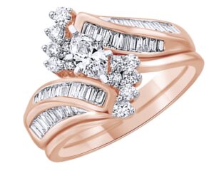 affy marquise & baguette cut white natural diamond bypass engagement wedding ring set in 14k solid rose gold (1 ct)