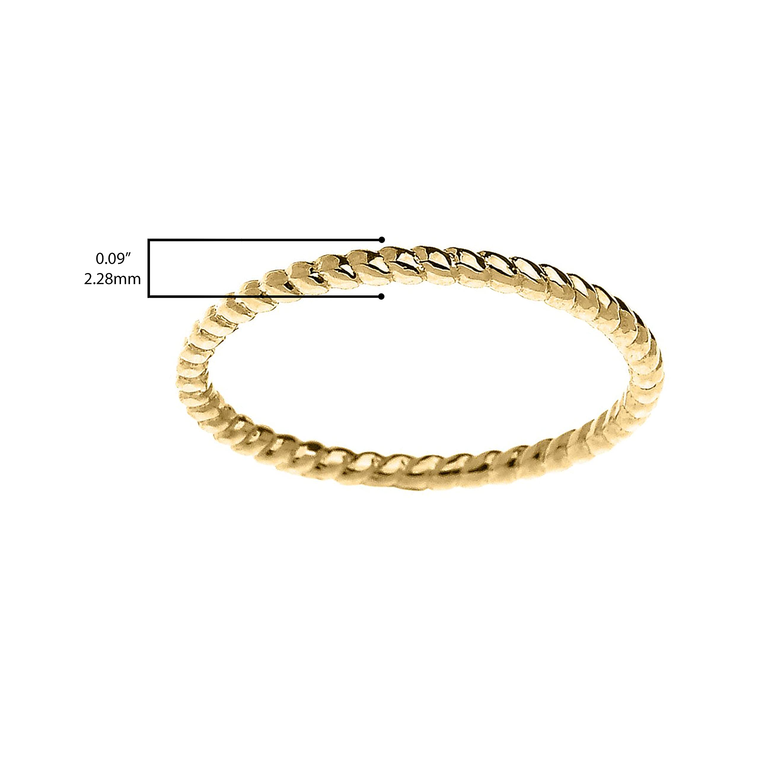 14K Yellow Gold Dainty Stackable Rope Cable Design Slender Band Ring - Size 4-3/4