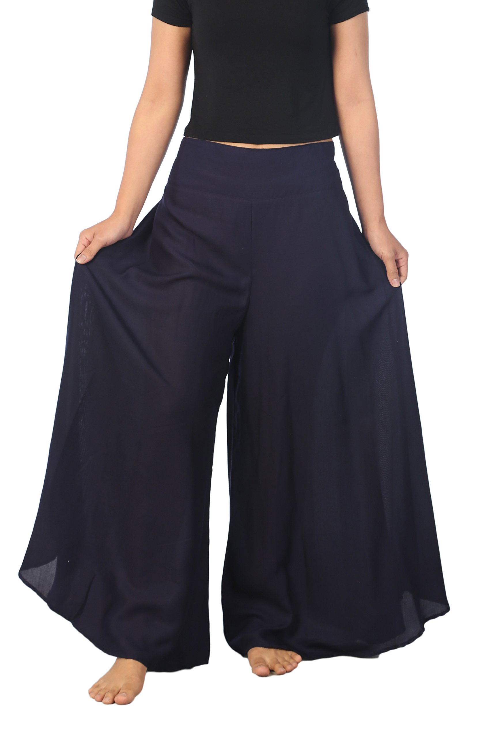 Lannaclothesdesign Palazzo Pants for Women Wide Leg Boho Harem Yoga Pants S M L XL Sizes (S, Solid Dark Blue)