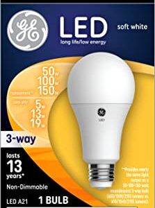 GE 3-Way LED Light Bulb, A19 Standard Bulb, 5/10/19 Watt (50/100/150 Watt Equivalent) Soft White, Medium Base (1 Pack)