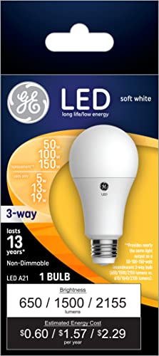 GE 3-Way LED Light Bulb, A19 Standard Bulb, 5/10/19 Watt (50/100/150 Watt Equivalent) Soft White, Medium Base (1 Pack)