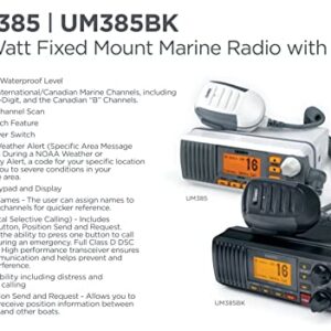 Uniden UM385BK 25 Watt Fixed Mount Marine VHF Radio, Waterproof, Noaa Weather Alert, All USA/Intl/Canadian Marine Channels