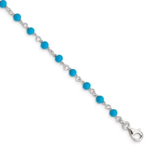 Diamond2Deal 925 Sterling Silver Genuine Turquoise Bead Bracelet 7.5" for Women