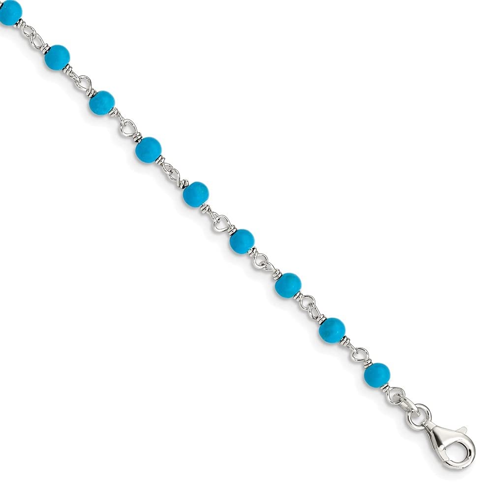 Diamond2Deal 925 Sterling Silver Genuine Turquoise Bead Bracelet 7.5" for Women