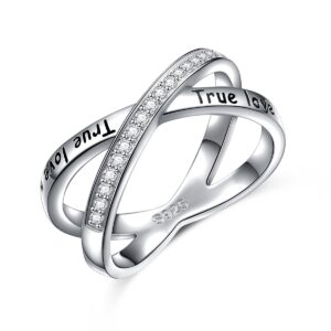 flyow purity ring s925 sterling silver true love waits infinity criss cross rings for women lady size 6