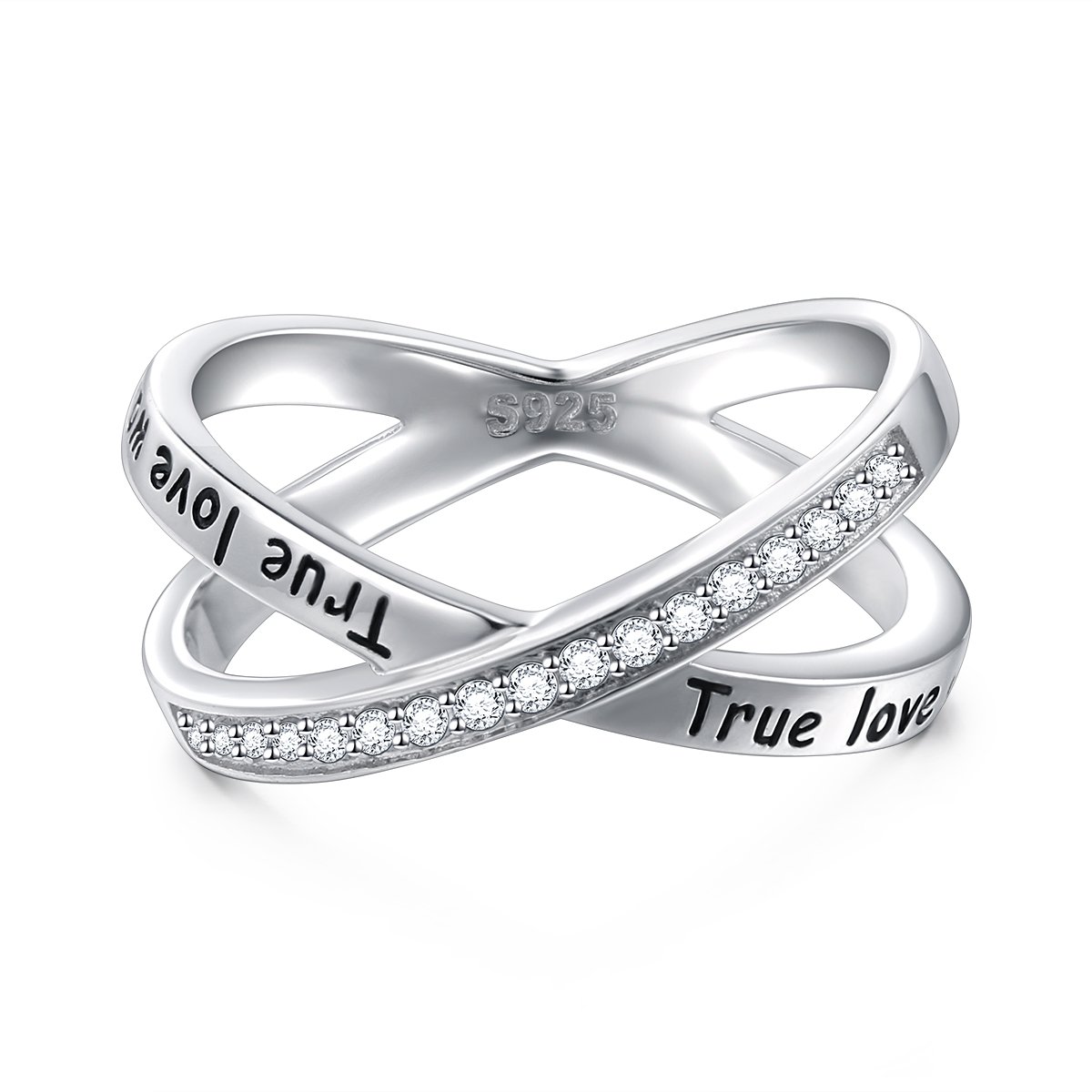 FLYOW Purity Ring S925 Sterling Silver True Love Waits Infinity Criss Cross Rings for Women Lady Size 6