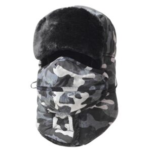 Trooper Trapper Hat,Winter Ski Hat with Winter Ear Flap and Ski Windproof Mask Gray