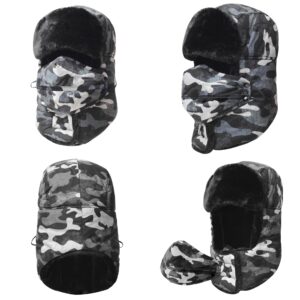 Trooper Trapper Hat,Winter Ski Hat with Winter Ear Flap and Ski Windproof Mask Gray