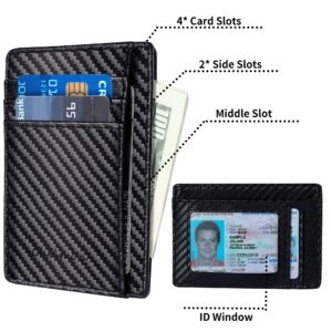 Chelmon Slim Wallet for Men, Minimalist Front Pocket RFID Blocking Faux Leather Slim Wallet Secure Credit Card Holder for Men (Black Carbon)