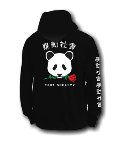 Riot Society Panda Rose Mens Graphic Pullover Hoodie Sweatshirt, Perfect Sweater for the Champion to Wear Into the AM - Black, XX-Large