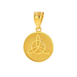 dainty 10k yellow gold irish infinity circle celtic trinity knot disc pendant