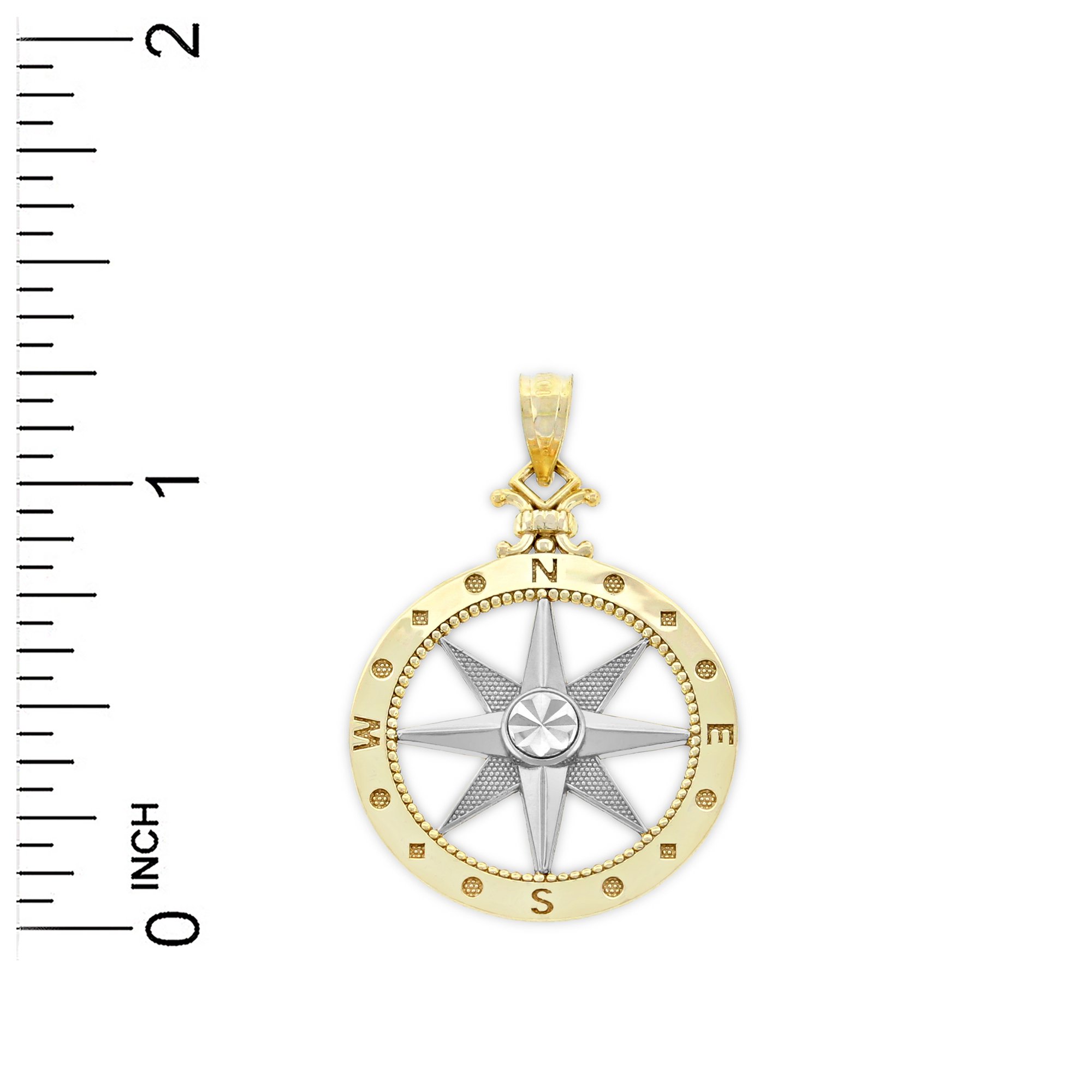 Charm America - Gold Two-Tone Compass Charm - 10 Karat Solid Gold - Nautical Jewelry Pendant (Large)