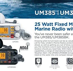 Uniden UM385 25 Watt Fixed Mount Marine Vhf Radio, Waterproof IPX4 with Triple Watch, Dsc, Emergency/Noaa Weather Alert, All Usa/International/Canadian Marine Channels, Memory Channel Scan, White