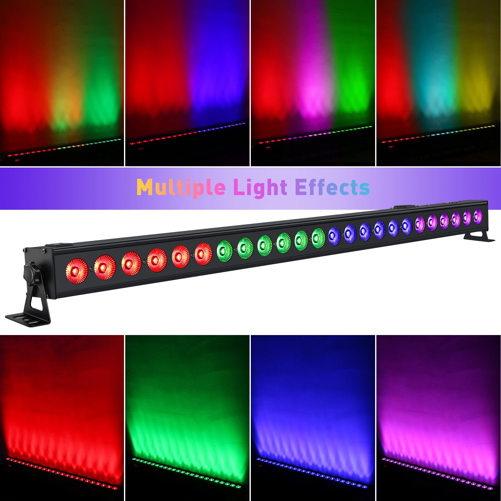 YeeSite LED Wash Light Bar - 24LED 72W RGB DJ Stage Light Bar DMX Wall Washer Color Changing Sound Activated Bright Uplight for Events Indoor Party Gig Wedding Disco Performance Music Dance Show