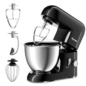 costway stand mixer 4.3 quart 6-speed 120v/550w 3 attachments offer tilt-head electric food mixer w/stainless steel bowl (painted-black)