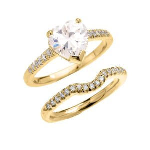 10k yellow gold dainty heart shape cubic zirconia solitaire wedding ring set(size 7.5)