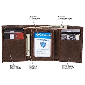 Columbia Men's RFID Genuine Leather Trifold Wallet With ID Window, Credit Card Pockets