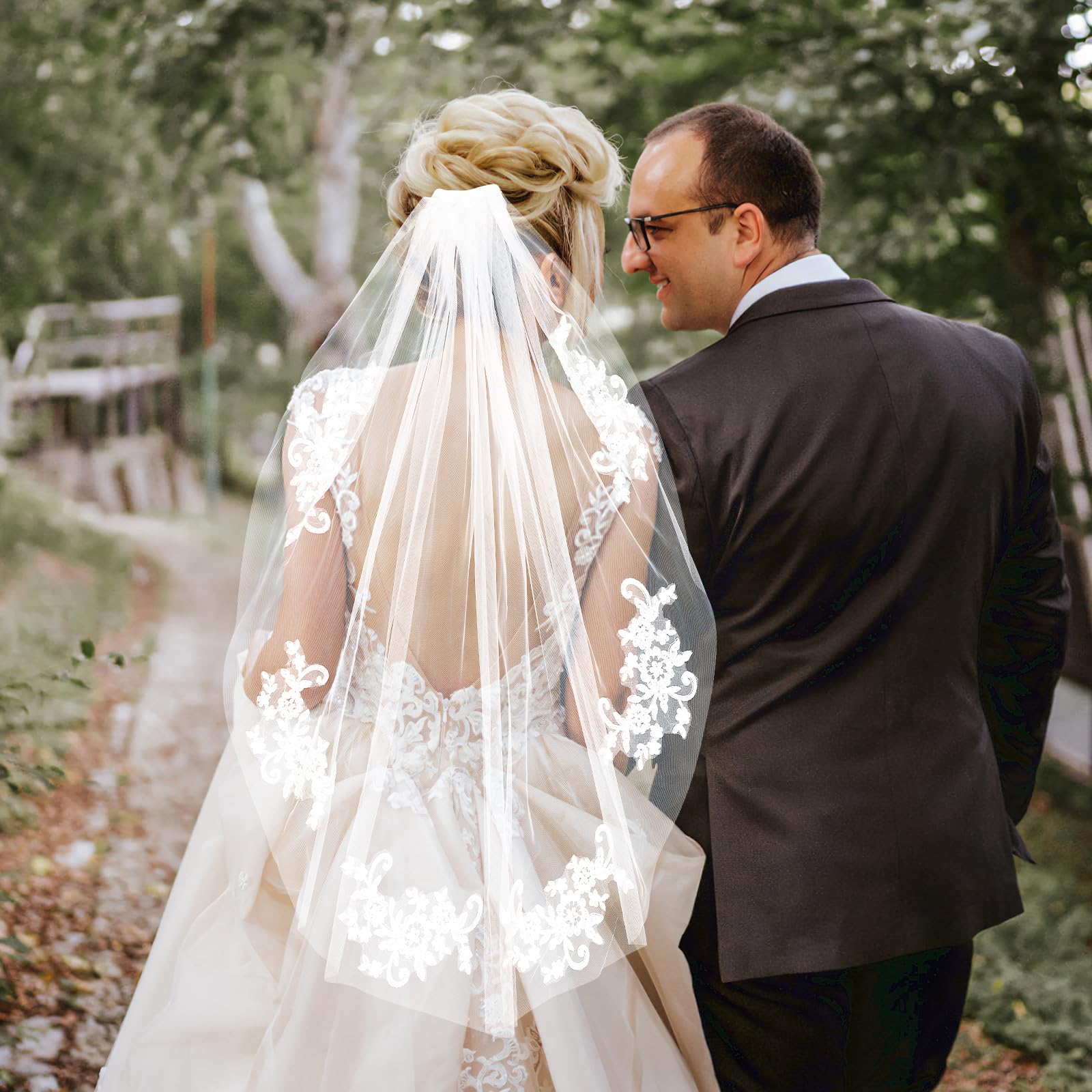 Wedding Veil Comb Elegent Lace Appliques Wedding Veil Crystal Beaded With Comb, White Headpiece Bridal Shower, Bridesmaid Favors