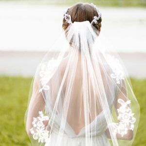 Wedding Veil Comb Elegent Lace Appliques Wedding Veil Crystal Beaded With Comb, White Headpiece Bridal Shower, Bridesmaid Favors