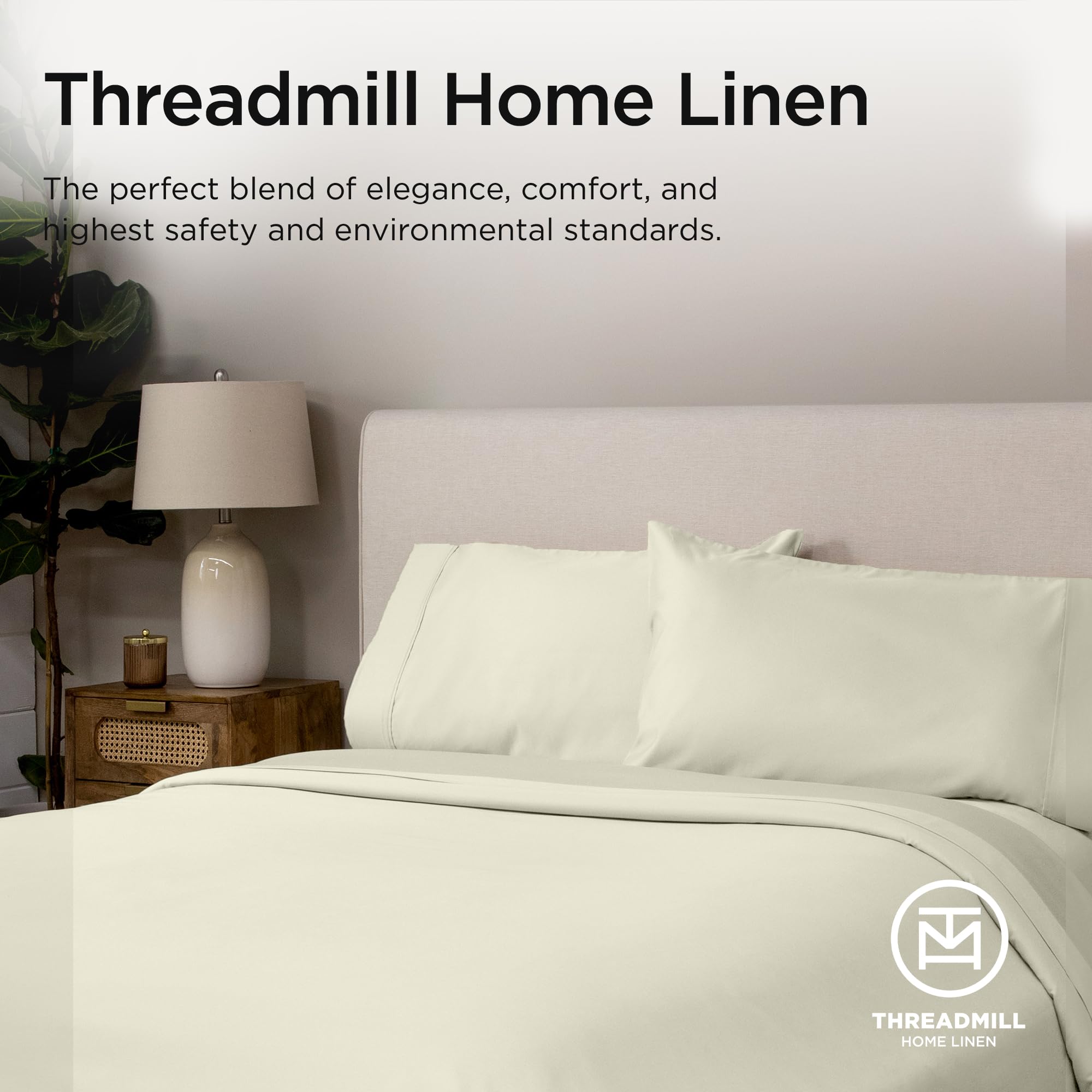 Threadmill Certified 100% American Supima Cotton Sheets, King-Sheets, 1000 Thread Count, 4 Piece Luxury Bed Sheets Set, Hotel Quality Sateen Weave, Ivory Sheets with Elasticized Deep Pocket