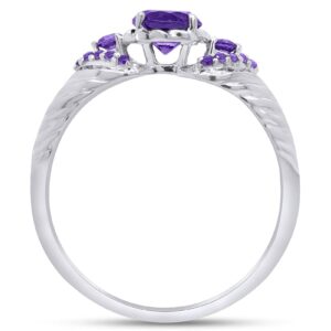 AFFY Simulated Amethyst Princess Engagement Ring in 14k White Gold Over Sterling Silver, Ring Size-7