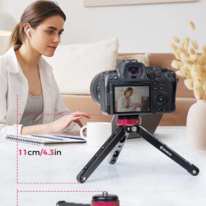 Mini Camera Tripod, Moman Tabletop Short Tripod Desktop TR01 with 1/4 and 3/8 Screw Mount and Function Leg CNC Aluminum Tripod for DSLR Camera/GoPro/Video/Camcorder, Max Payload of 176 Lbs/80Kg, Red