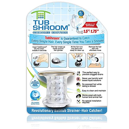 TubShroom Tub Drain Hair Catcher, Chrome – for Bathroom Drains, Fits 1.5” – 1.75” Bathtub and Shower Drains, White