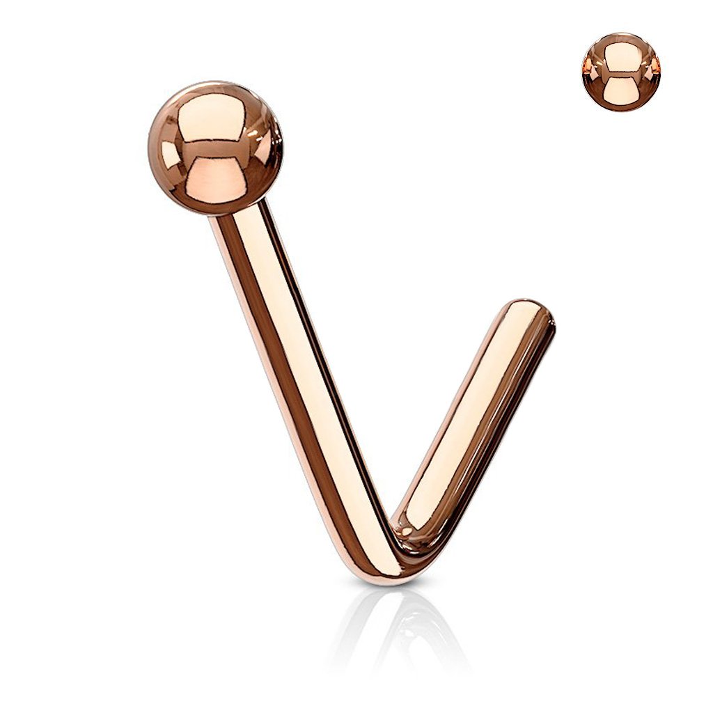 FIFTH CUE Ball End 316L Surgical Steel L Bend Stud Nose Ring (18G Rose Gold)