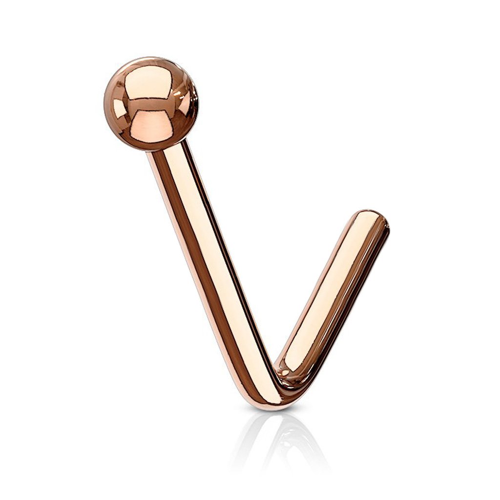 FIFTH CUE Ball End 316L Surgical Steel L Bend Stud Nose Ring (18G Rose Gold)